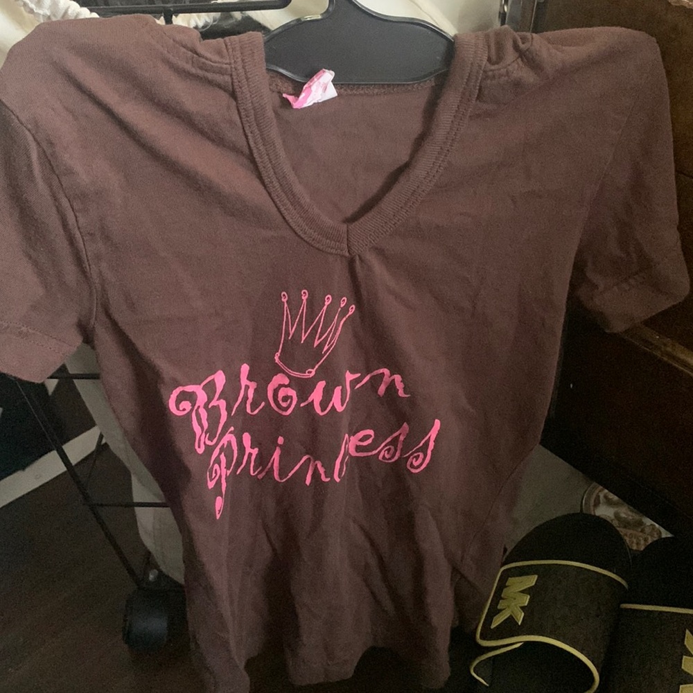 Cute Brown Hooded Tee with Crown & Brown Princess on Front in Pink! 👑